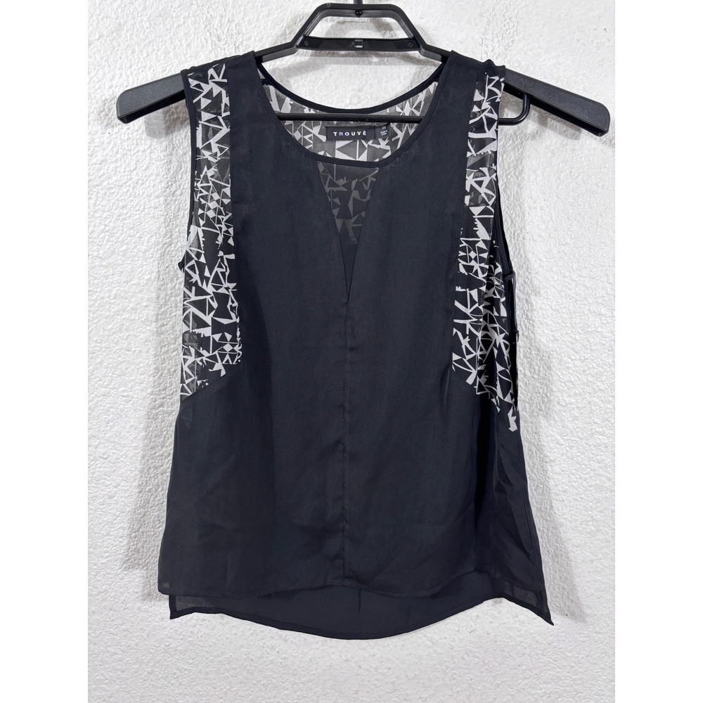 Trouve Sleeveless Top Women XS Black Geometric Print Lightweight TBD1850